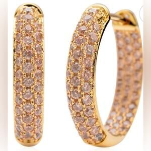 Simulated Champagne Diamond Hoop Earrings in Goldtone. 3.65 ctw